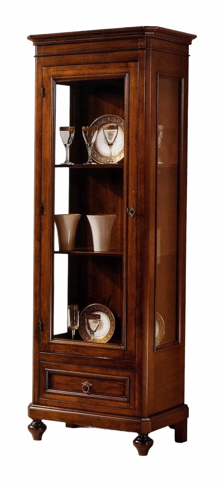 Vetrina Mobili 2G con 1 porta in vetro e 1 cassetto in legno color noce L: 67 cm, P: 40 cm, H: 190 cm – 1