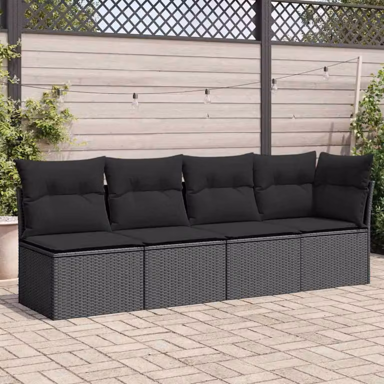 vidaXL Divano da giardino a L con cuscini nero in polyrattan per 4 persone