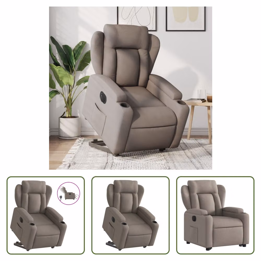 The Living Store Poltrona relax con ausilio per l'alzata in tessuto Electric Taupe