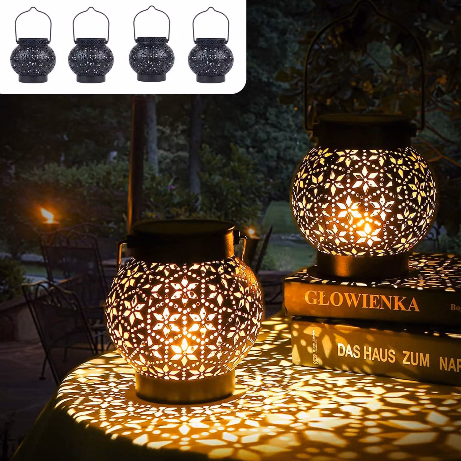 Set di 4 luci solari, grado di protezione IP65, luce bianco caldo, 15 lumen, batteria da 600 mAh, per uso esterno