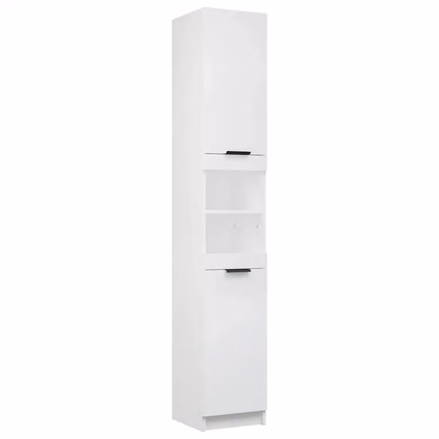 Mobiletto da bagno moderno HELLOSHOP26 in legno composito bianco con ante e ripiani interni L/P/H: 32 x 34 x 188,5 cm