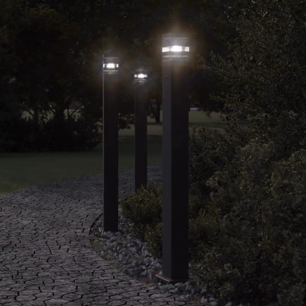 Set di 3 lampade da terra per esterni vidaXL in alluminio nero, altezza: 110 cm, con attacco E27 e protezione IP44