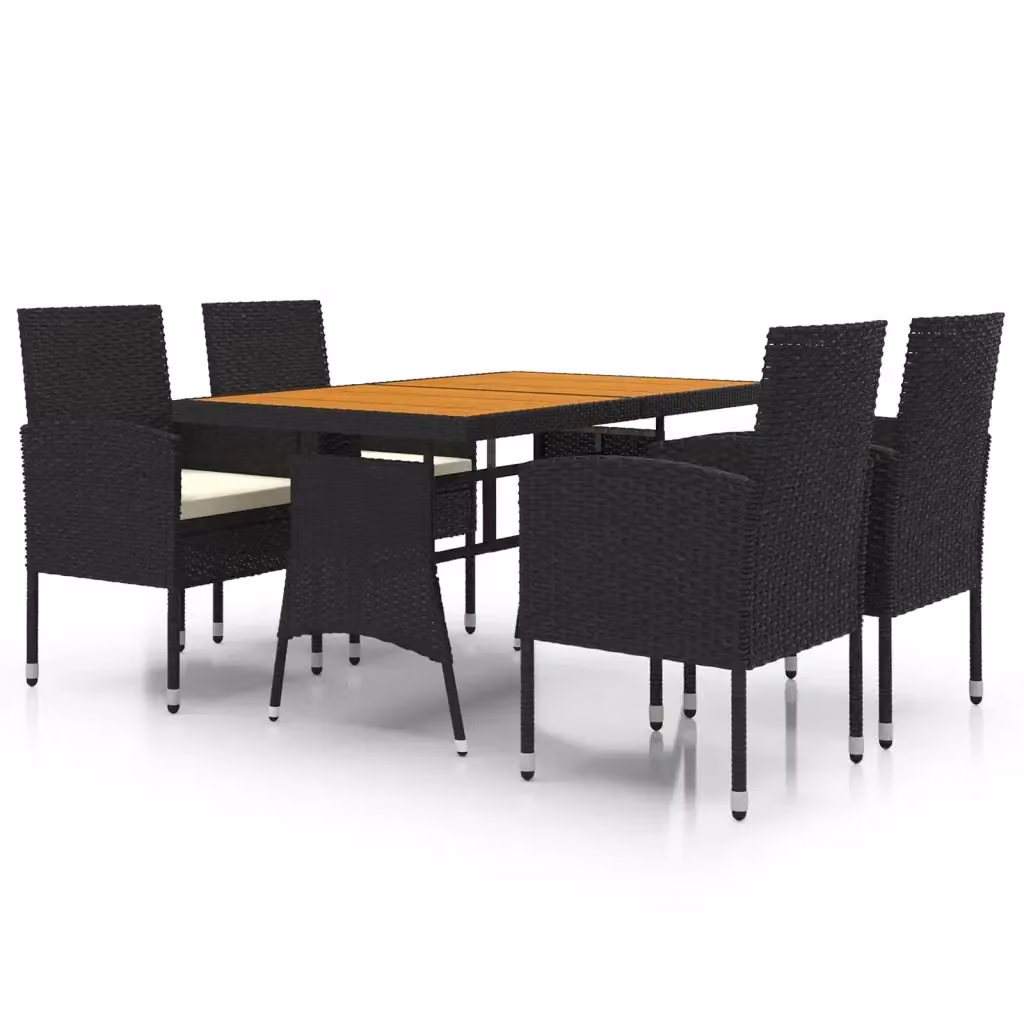 Set da pranzo per esterni vidaXL in 5 pezzi in polyrattan nero con piano in legno di acacia – 2