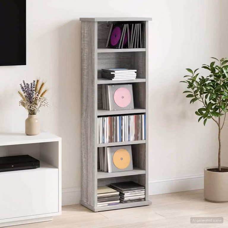 Mobile per CD vidaXL Sonoma grigio con ripiani regolabili L 60 cm x P 17 cm x H 92 cm