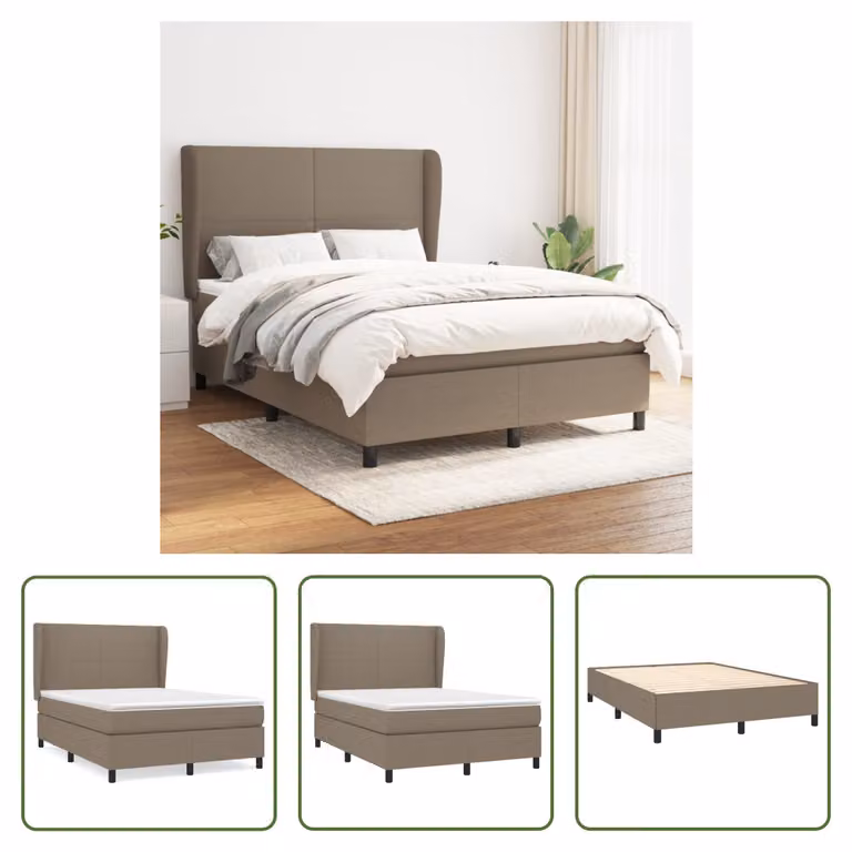 The Living Store Letto a molle con materasso Taupe 140x190 cm in tessuto