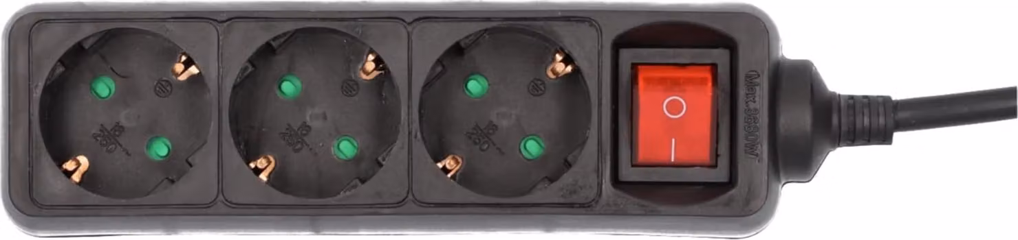 Presa da tavolo UNITEC con interruttore a spina, a 3 vie, 3 m, H05VV-FG1,5 mm2, nero