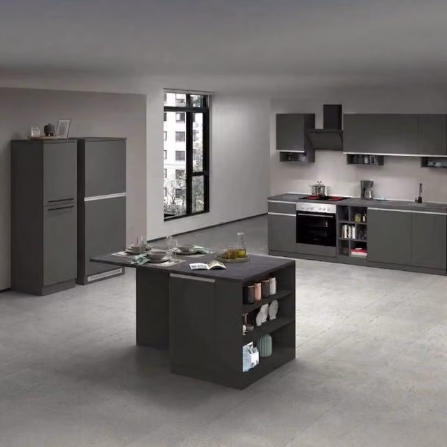 Cucinino Arlo DMORA in legno antracite con ante a battente e cassetti, stile moderno, L: 255 cm, P: 60 cm, H: 85 cm