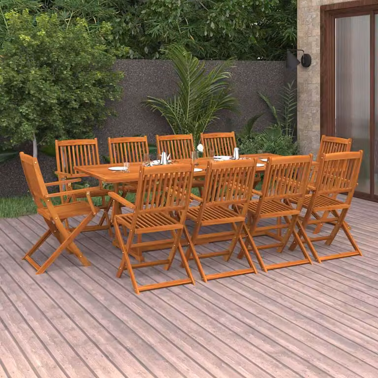 Set da pranzo da giardino vidaXL in legno di acacia massello marrone, 11 pezzi, L: 220 cm, P: 90 cm, H: 75 cm