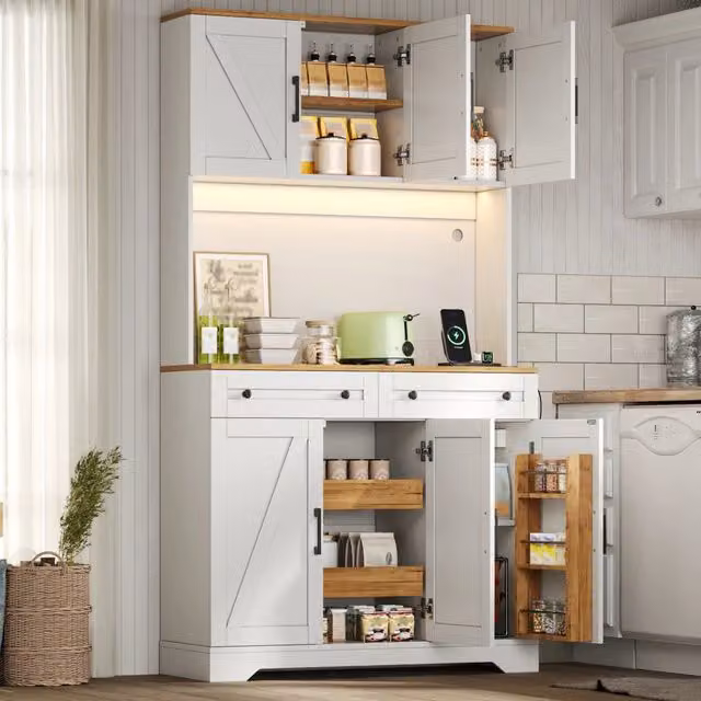 Mobile colonna da cucina Mivray bianco con illuminazione integrata e ripiani interni L/P/H: 100 x 40 x 180 cm