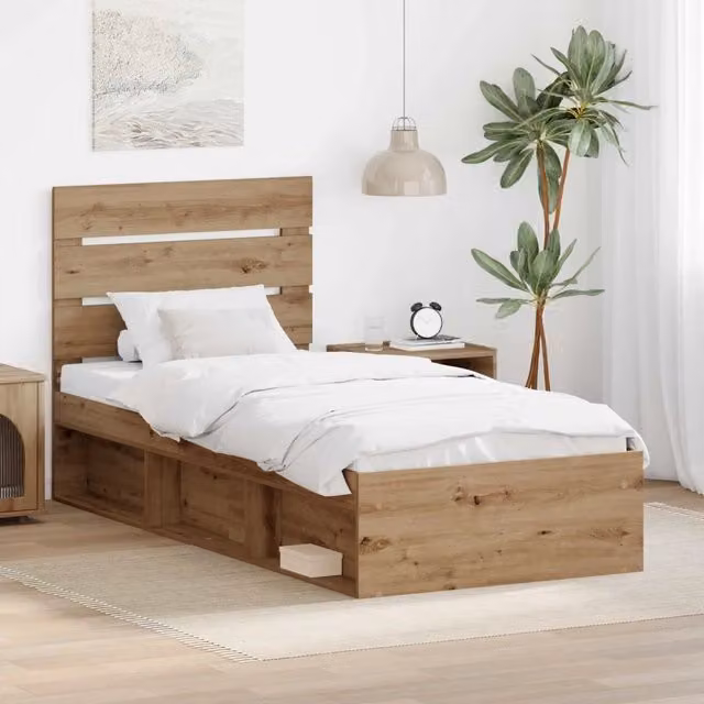 Struttura del letto con testiera vidaXL in legno di pino marrone, L/P/H: 90 x 200 cm – 1