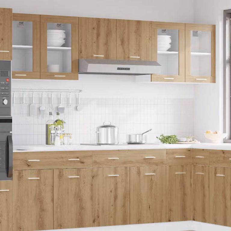 Pensile da cucina moderno vidaXL Lyon con ante in vetro e finitura rovere marrone L 40 cm, P 31 cm, H 60 cm