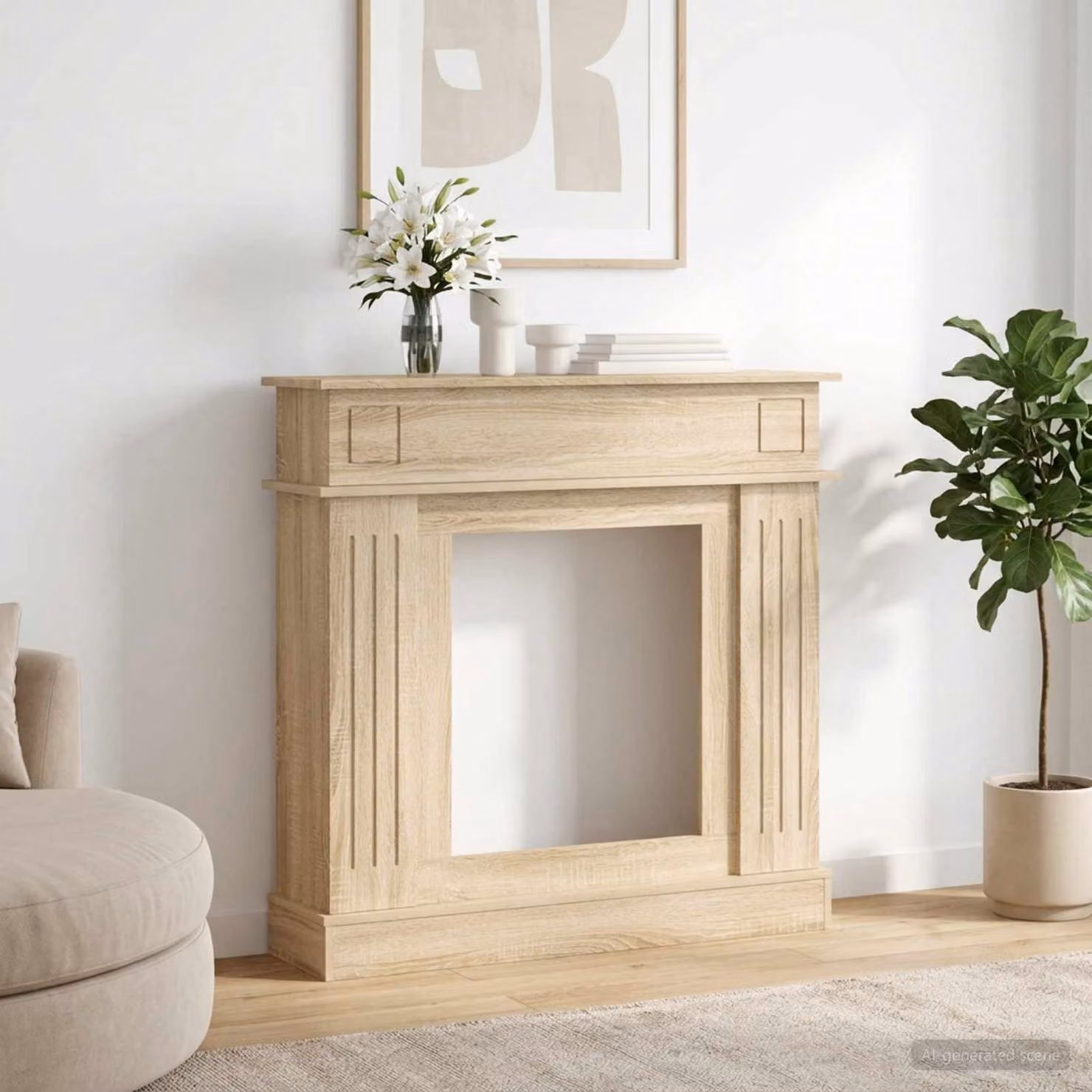 Cornice per camino moderna vidaXL in legno, colori bianco, marrone o beige, L: 102 cm, P: 26 cm, H: 100 cm