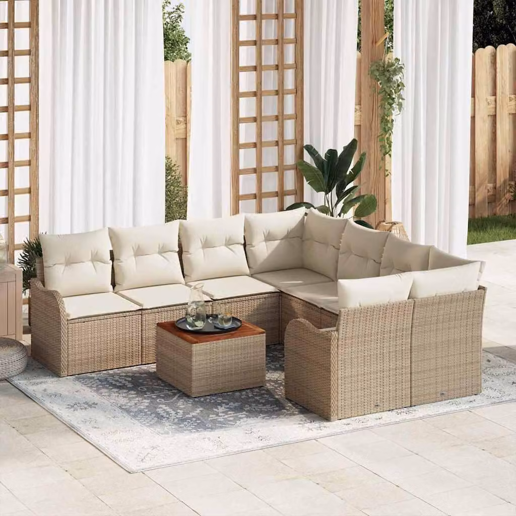 Maison Exclusive - Set di divani da giardino, 9 pezzi. Vimini sintetico beige e crema