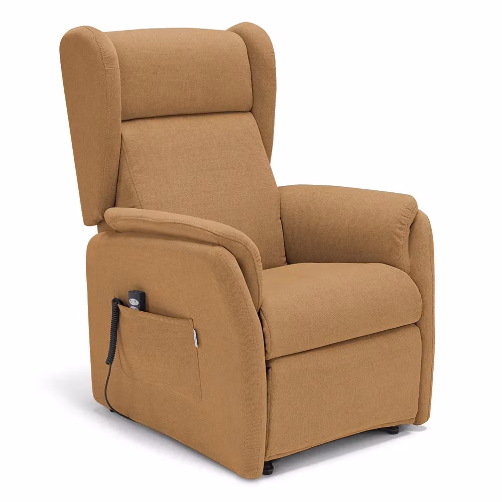 Poltrona relax elettrica BERGERE con funzione sollevamento, modello moderno in tessuto, ideale per anziani e disabili, disponibile in beige, grigio, rosso o petrolio – 2