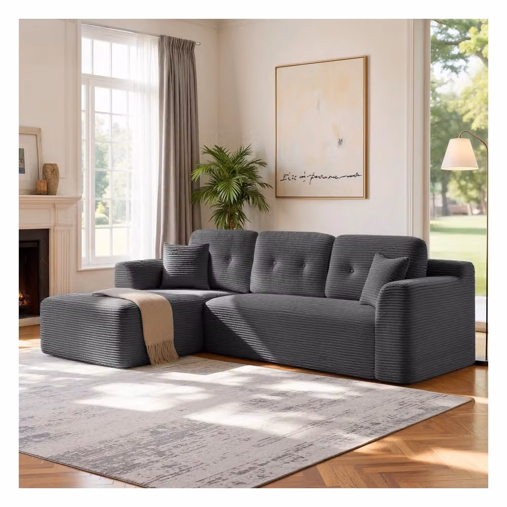 Divano angolare modulare con ampia chaise longue sinistra, Grigio / ampia chaise longue sinistra