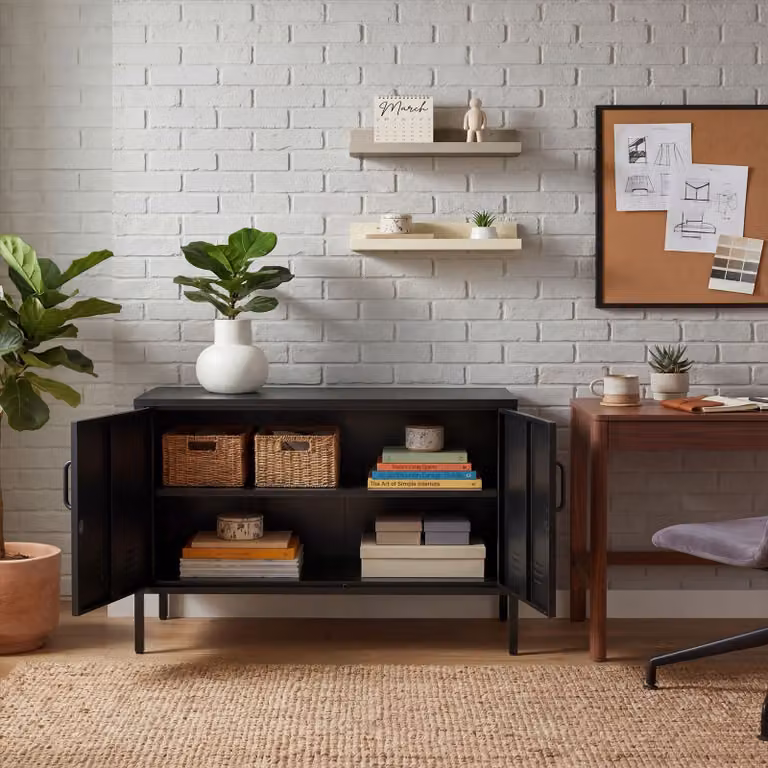 Credenza minimalista tectake in metallo e plastica, finitura nera opaca, L: 100,0 cm, P: 42,5 cm, H: 65,0 cm