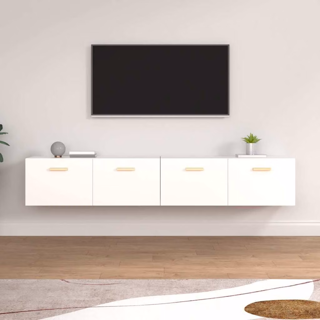 Set di 2 mobili da parete vidaXL bianchi in legno e MDF con ante a battente, L 100 cm x P 36,5 cm x H 35 cm