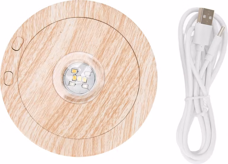 Base espositiva in legno e luce, rotazione a 360 gradi, venature del faggio, supporto LED rotondo colorato per arte in resina e cristallo 3D