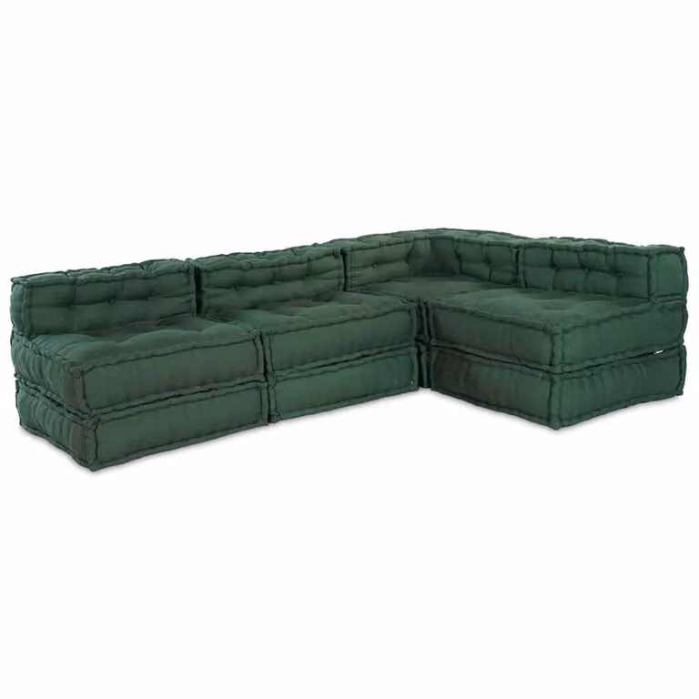 vidaXL Divano Modulare a L in Tessuto Verde con Seduta Imbottita L/P/H: 210 x 140 x 56 cm