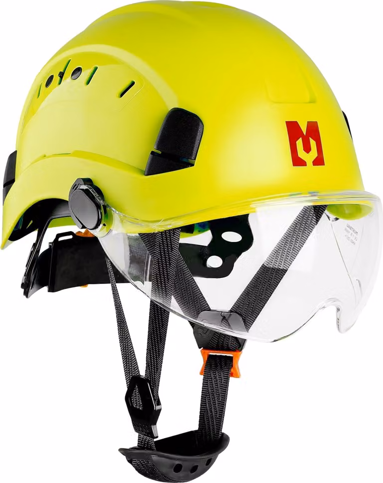 Elmetto di sicurezza Mustbau, elmetto di sicurezza EN397 con fascia antisudore e visiera, da 53 a 63 cm Circonferenza della testa regolabile, materiale ABS resistente Per uomini Donne