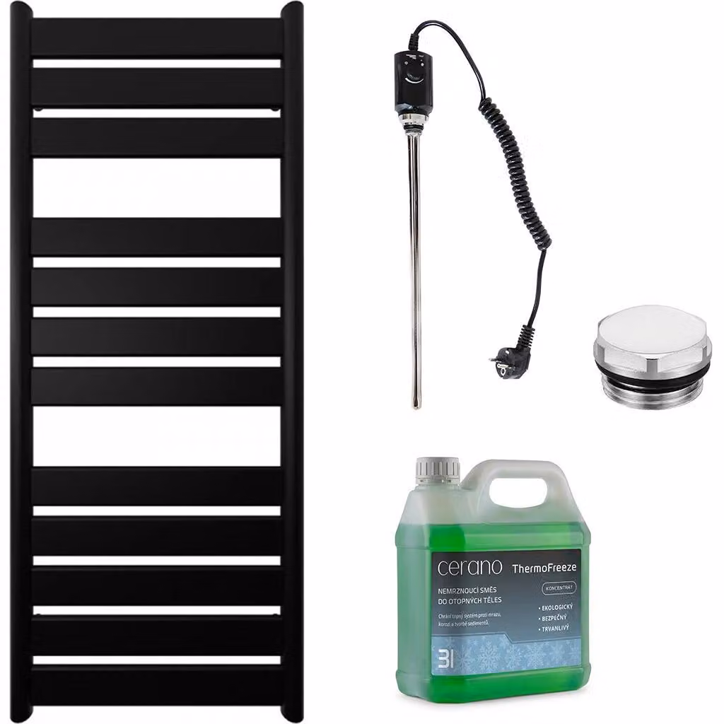 CERANO - Set di radiatori elettrici da bagno Arturo - 600 W - nero opaco - 1200 x 500 mm