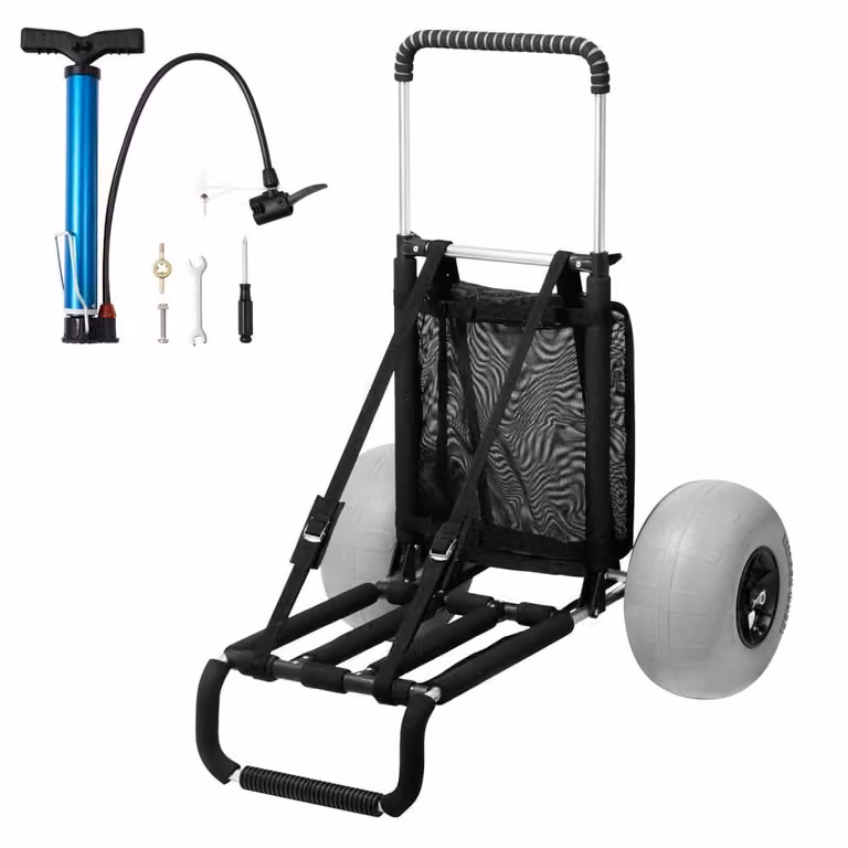 Carrello da spiaggia carrello a mano carrello per la sabbia - Carrello da spiaggia pieghevole in alluminio - Altezza regolabile 685-1135 mm - Portata 74,84 kg - Robusto carrello da trasporto per la spiaggia