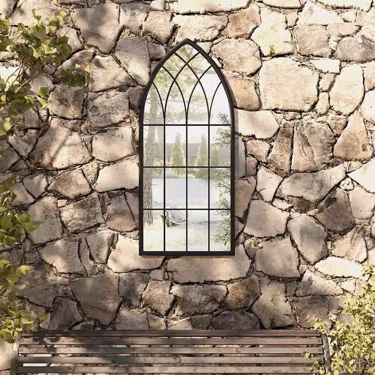 Specchio da giardino vidaXL nero in metallo per uso esterno, L 100 cm x H 45 cm
