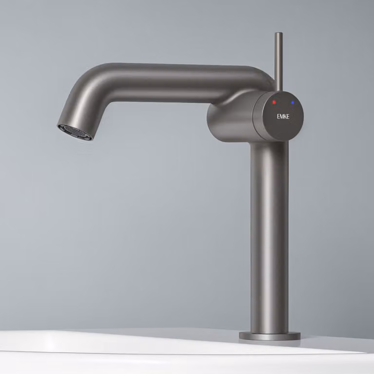 Miscelatore EMKE per lavabo monocomando antracite opaco Design minimalista svizzero Ottone senza piombo Risparmio d'acqua Protezione anticorrosione Facile da pulire