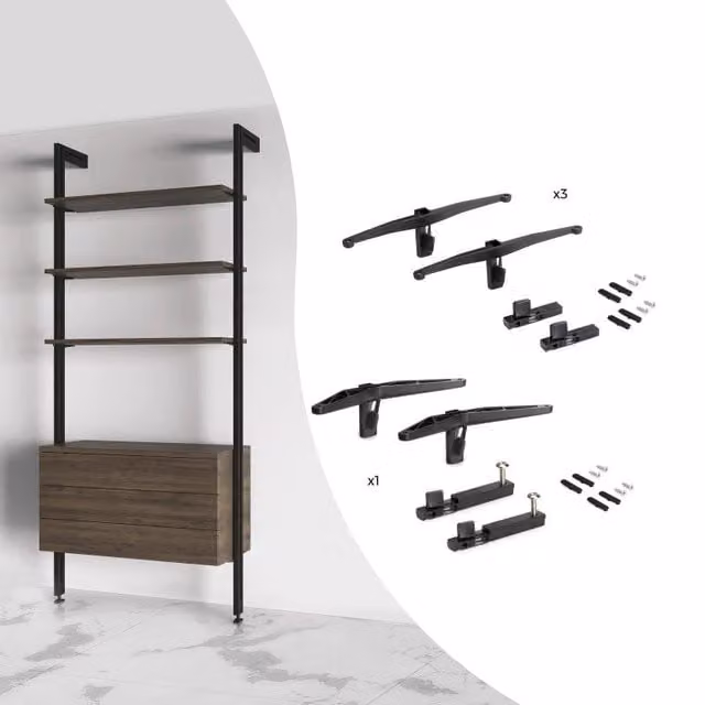 Kit di staffe per 4 ripiani in legno e 1 asta appendiabiti lunga 1 m Zero, Alluminio e Zama e Tecnoplastica, Verniciat..