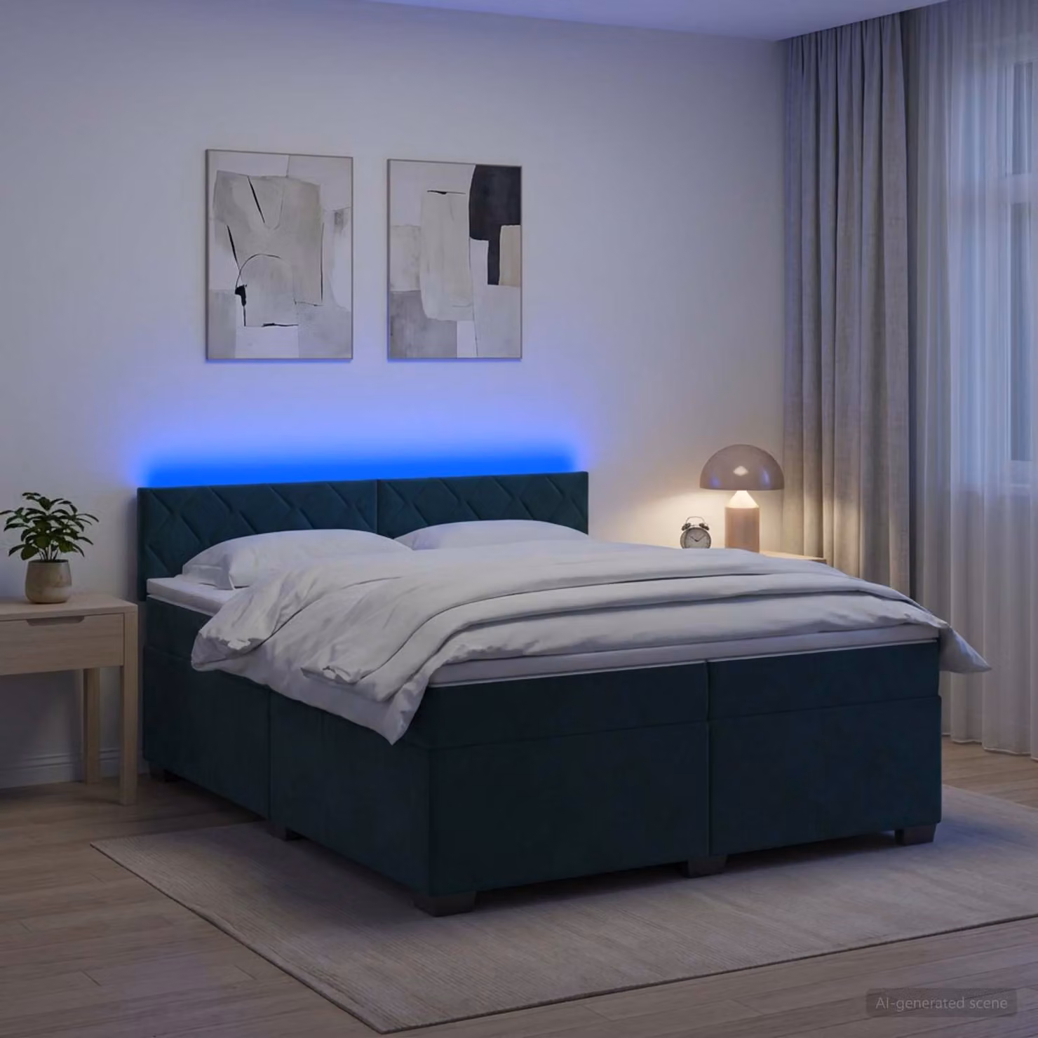Letto con Box Spring vidaXL in Velluto Verde Scuro con Materasso a Molle Pocket e Illuminazione LED USB L/P/H: 200 x 200 x 88 cm
