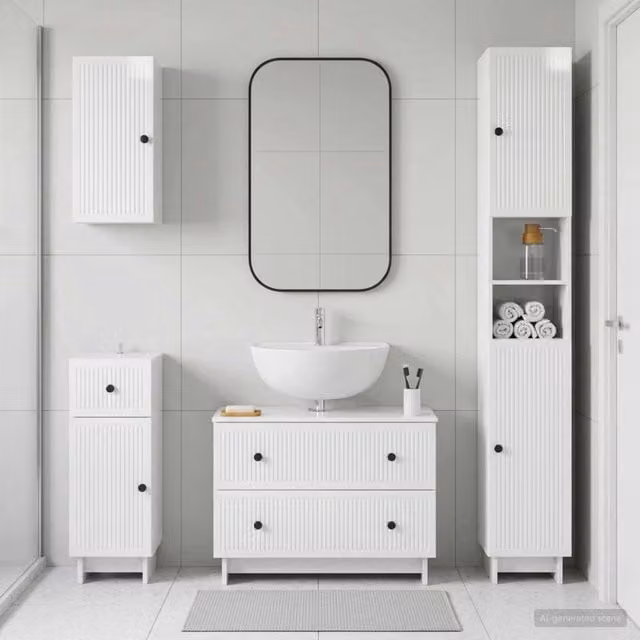 Set di Mobili da Bagno da 4 Pezzi EDE Bianco Lucido 3417904