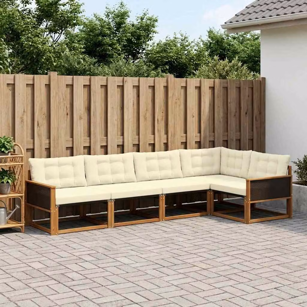 Set di divani da esterno vidaXL 6 pz in legno di acacia con cuscini beige e marrone per giardino e terrazza