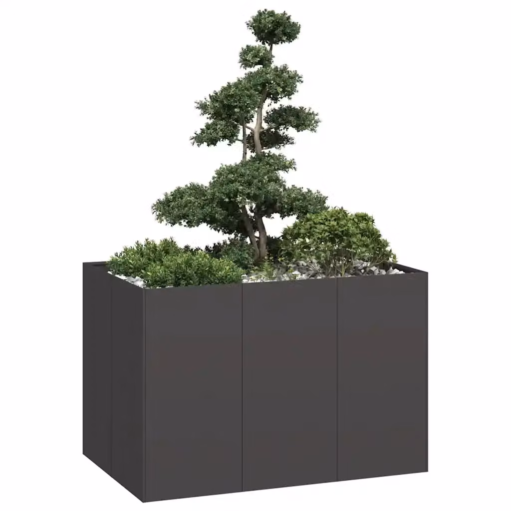 Fioriera a cassetta in acciaio nera per giardino ornamentale o erbe aromatiche L: 120 cm, P: 80 cm, H: 80 cm – 2