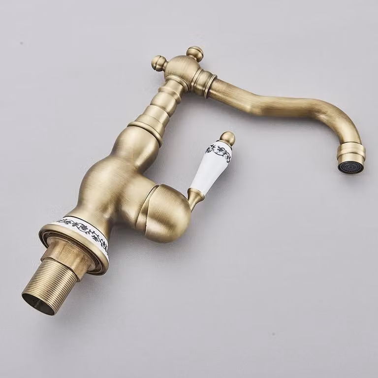 Rubinetto in ottone anticato per bagno o cucina - Miscelatore monocomando a leva corta - Girevole a 360° - Acqua calda e fredda - Cartuccia in Vetroceramica - Montaggio su un foro - Modello compatto