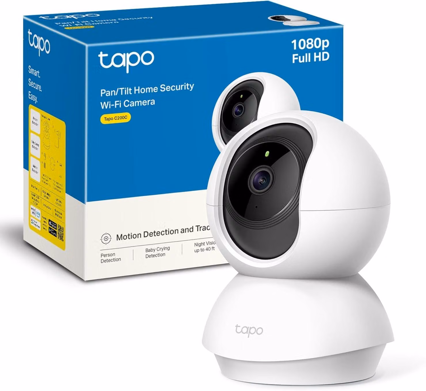 Tapo TP-Link C200C telecamera di sicurezza Wi-Fi per interni a 360°, 1080P, visione notturna, rilevamento del movimento, audio bidirezionale, compatibile con Alexa e Google Assistant, per bambini/animali domestici