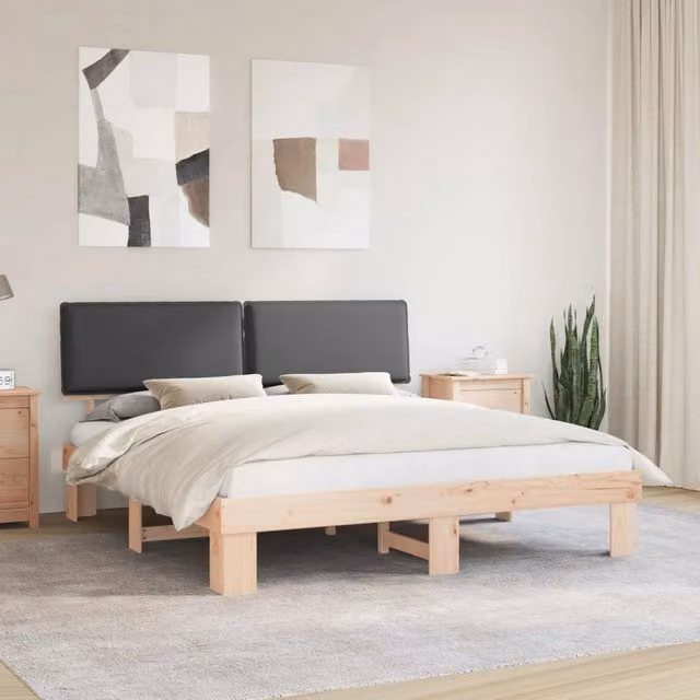 Letto con testiera rivestita in tessuto grigio vidaXL con struttura in legno di pino 200 x 200 cm