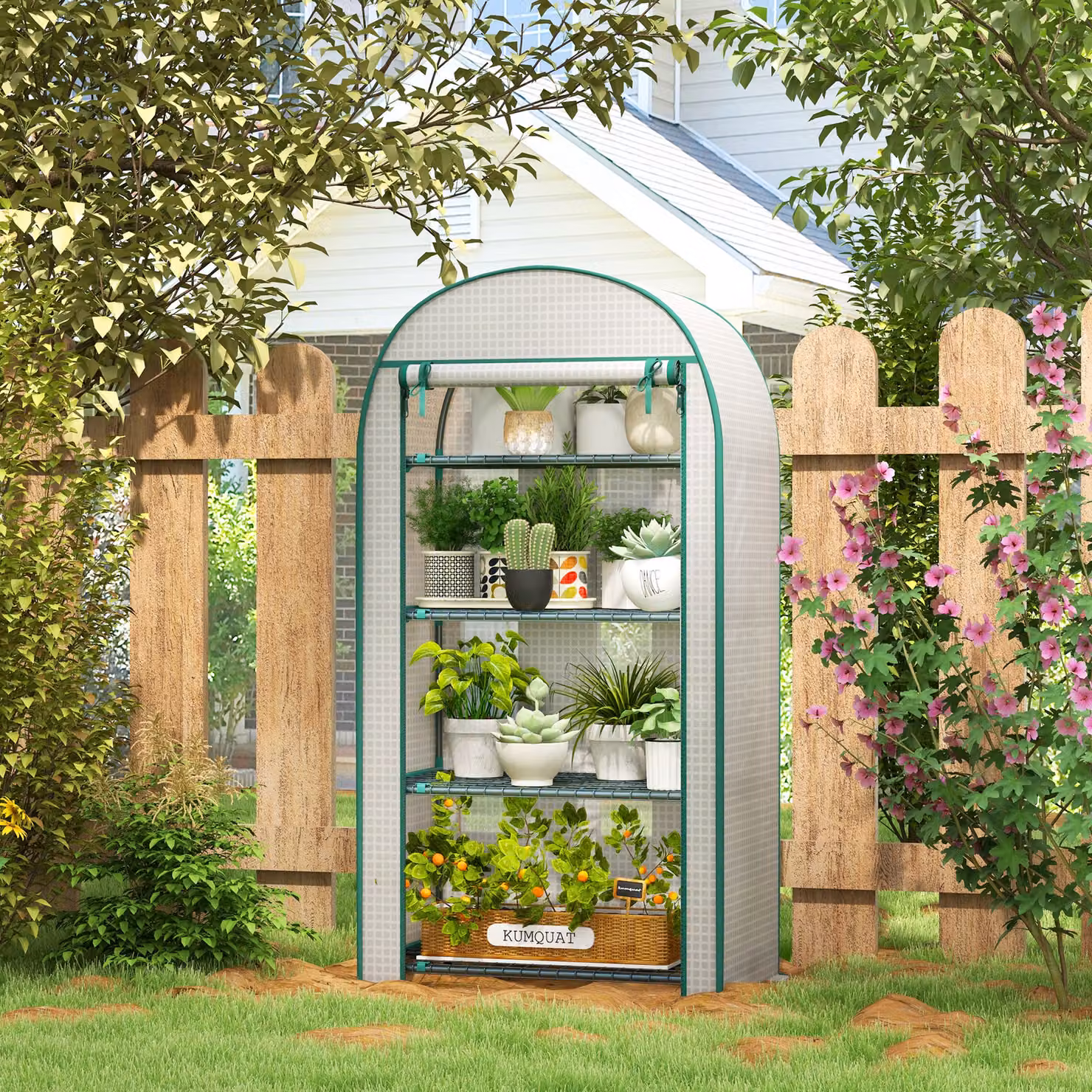 Outsunny Serra da Giardino Verticale con 4 Ripiani in Metallo e Copertura in PE, Bianco, L 80 cm x P 50 cm x H 160 cm – 2