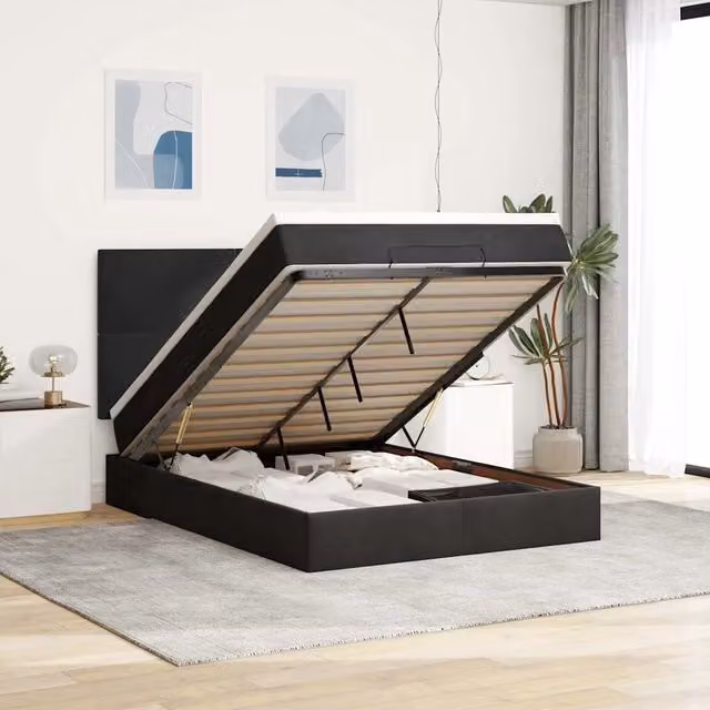 Struttura Letto Pouf con Materassi Nero 140x190 cm in Velluto 3314248