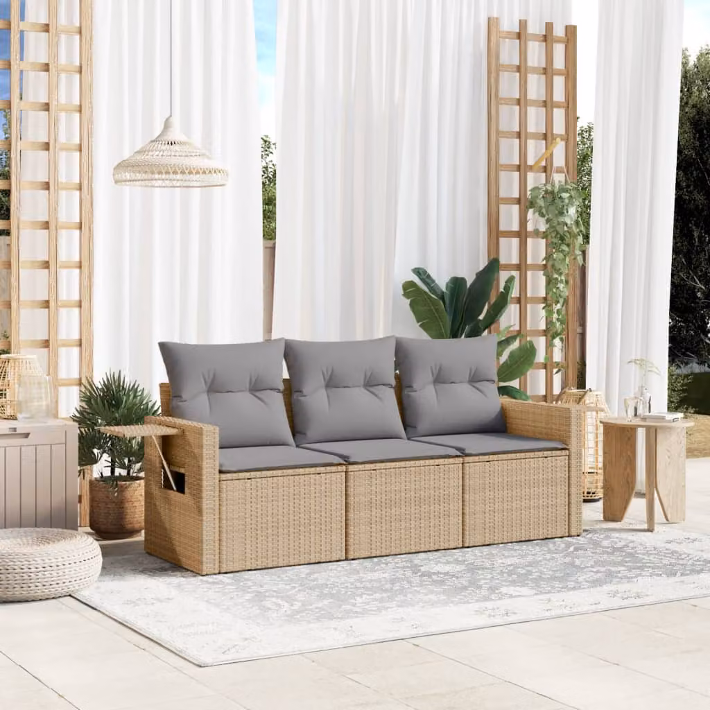 Set Divano da Giardino vidaXL 4 Pezzi con Cuscini Beige e Grigio in Polyrattan e Metallo – 1