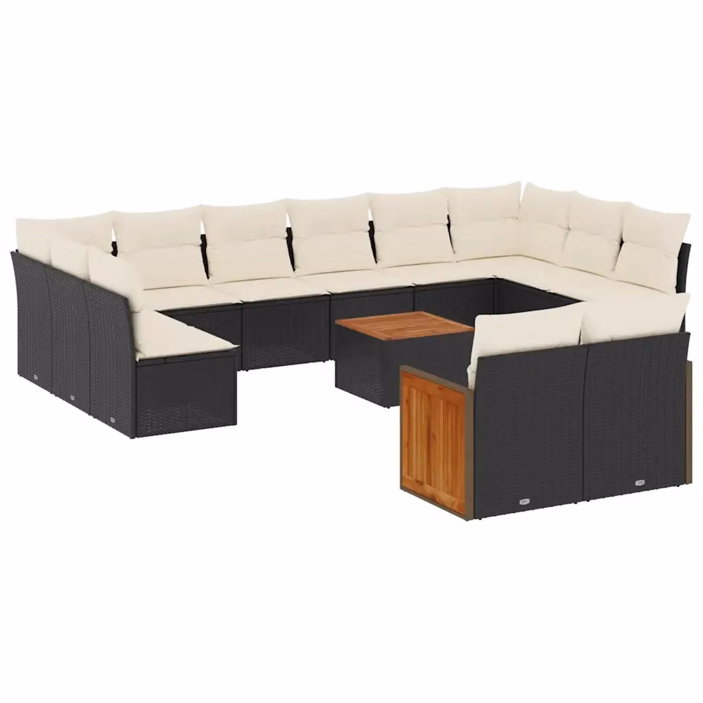 Set di divani da giardino VIDAXL a forma di U in polyrattan nero con 13 pezzi e cuscini inclusi – 2