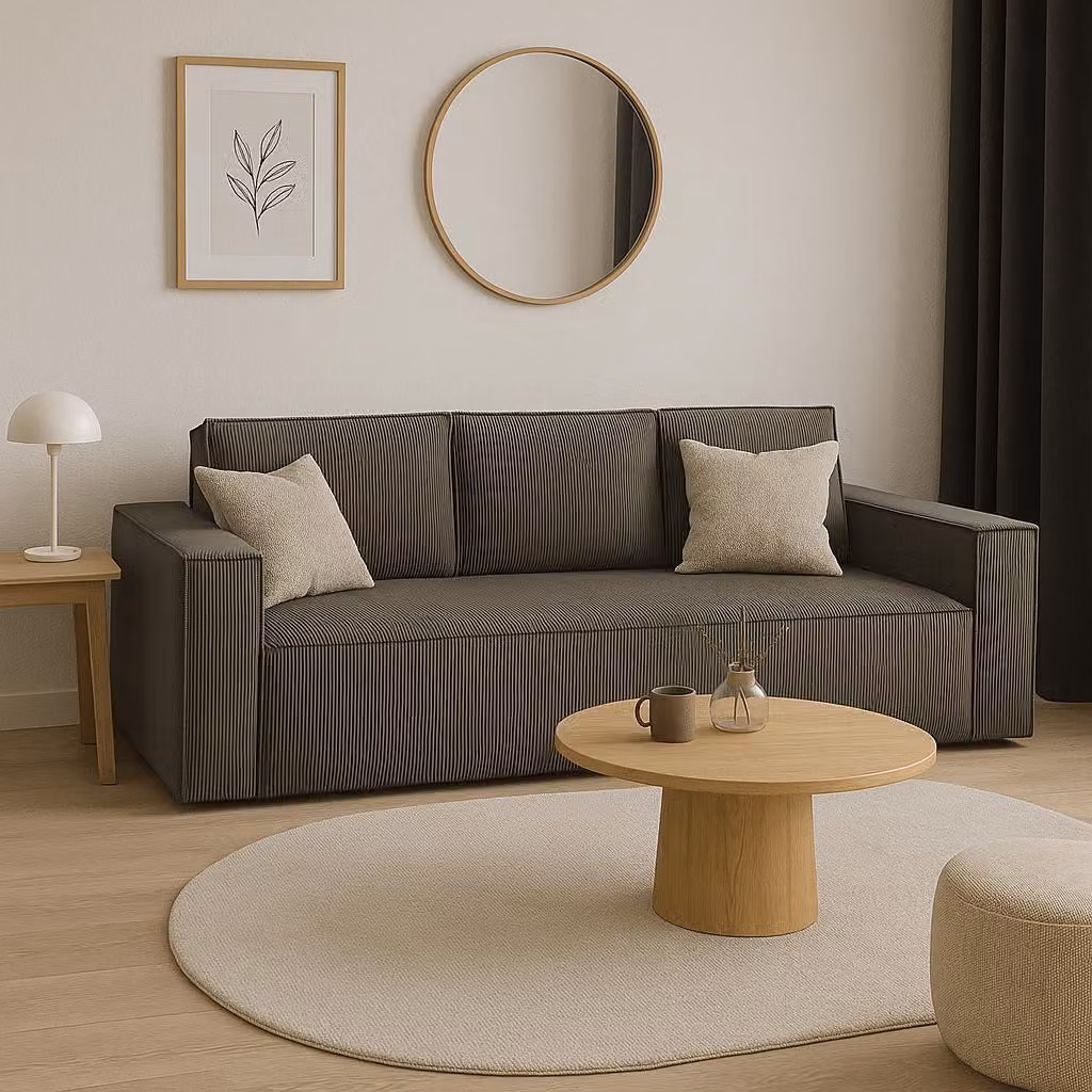 Divano letto GUTTO CORDA BEIGE in velluto a coste con funzione letto - Design moderno in colori di tendenza