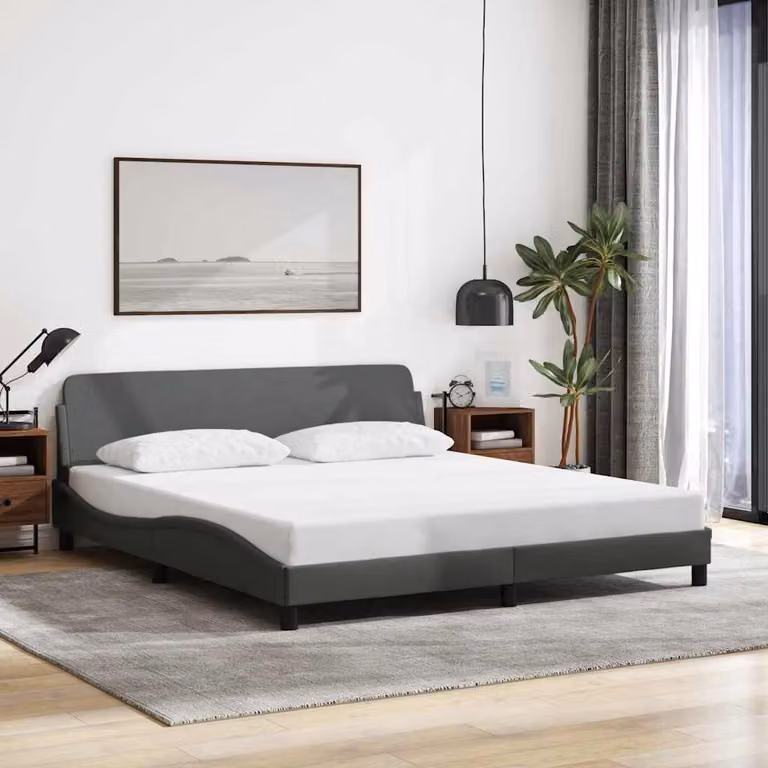 Struttura letto Dover vidaXL in tessuto grigio con dettagli in legno e metallo, L 180 x P 200 cm
