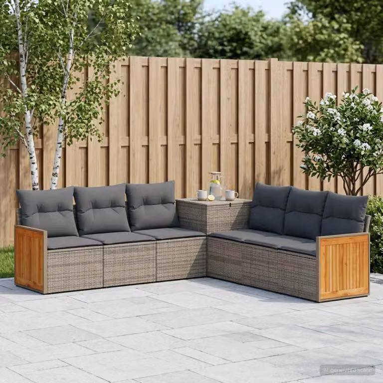 Set di divani da giardino vidaXL in polyrattan con struttura in metallo, 7 pezzi, Grigio e Antracite