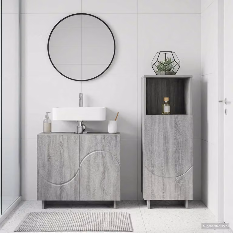Set di mobili da bagno moderno vidaXL in 2 pezzi colore grigio in legno ingegnerizzato L/P/H: 60,0 x 30,37 x 41,0 cm