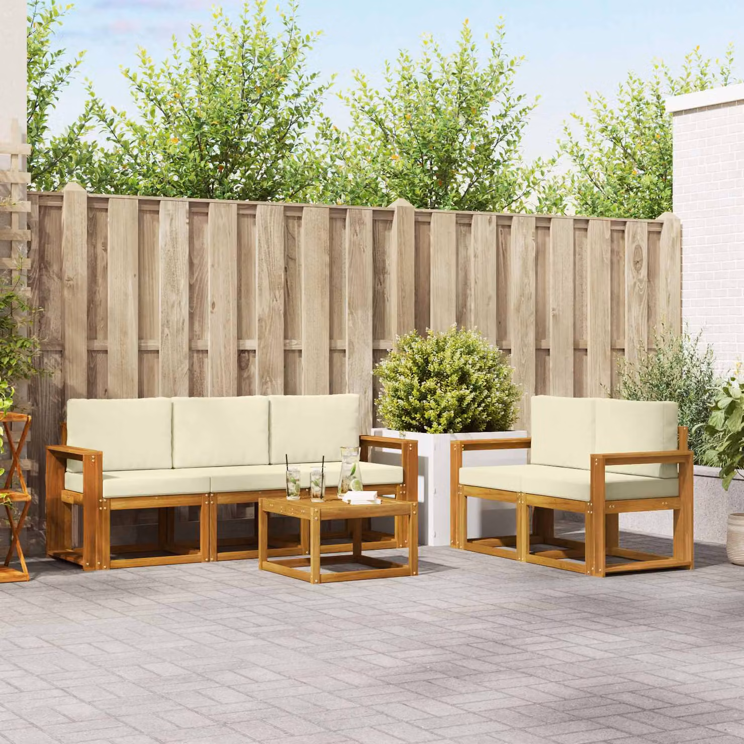 Set di divani da esterno vidaXL 6 pezzi in legno di acacia con cuscini, beige e marrone