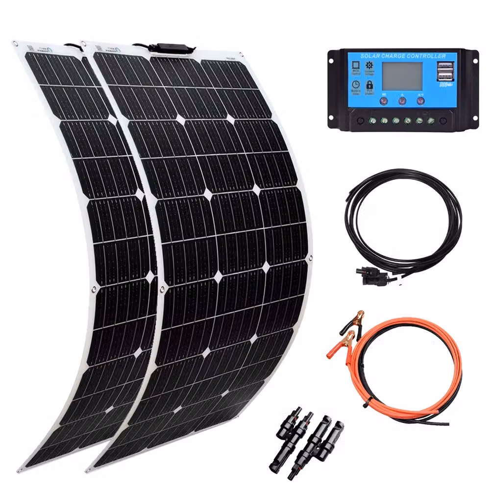 Kit pannello solare, alta efficienza, monocristallino, design flessibile, kit 200W bianco