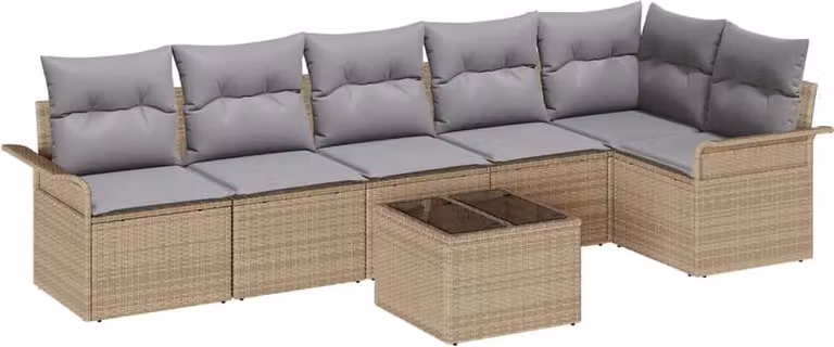 Set Divano da Giardino con cuscino 7 pcs Beige Poly Rattan