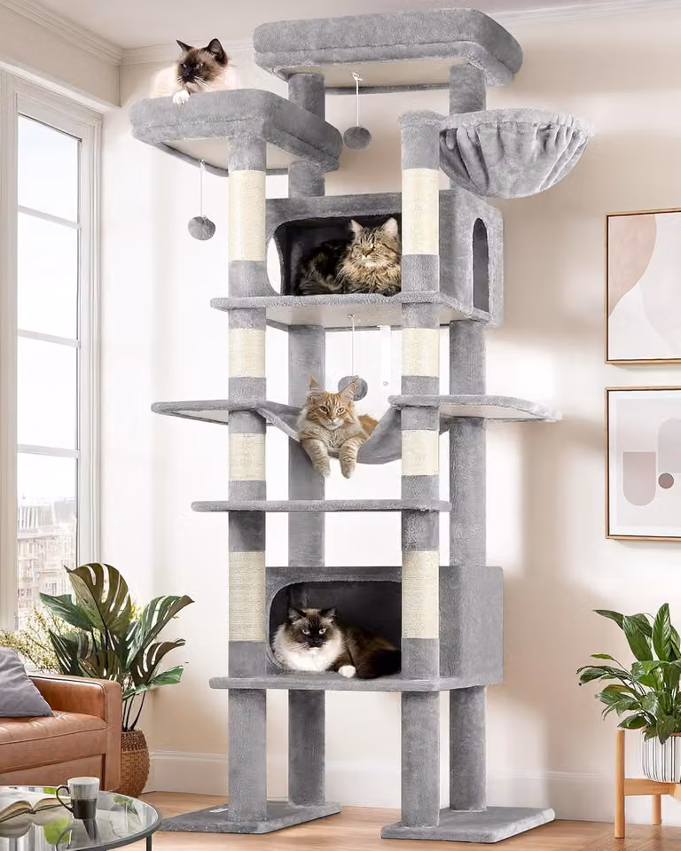 Albero per gatti - Tiragraffi - Arredamento per gatti - Palo per arrampicata - Casetta per gatti - XXL, 213 cm di altezza - 2 ampie casette per gatti