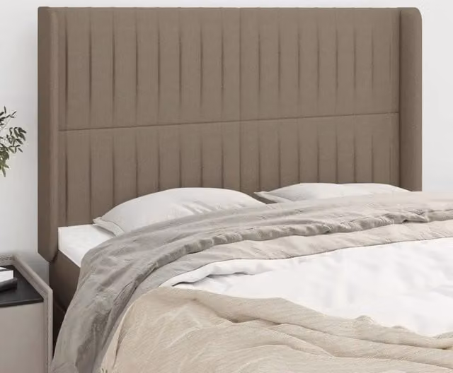 Testiera ad orecchio vidaXL in tessuto beige con struttura in legno e larice L: 147 cm, P: 16 cm, H: 118-128 cm