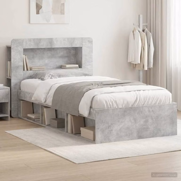 vidaXL Letto moderno con cassetti in legno ingegnerizzato Grigio Cemento L/P/H: 221,5 x 90 x 119,5 cm